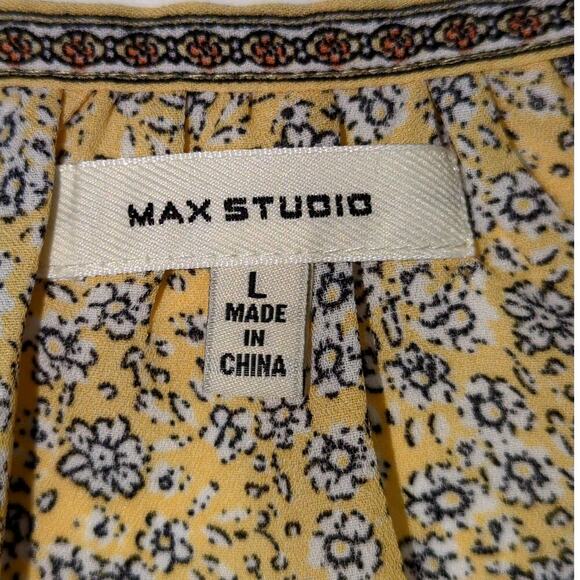 Max Studio Floral Yellow Blue Blouse Tunic Puff 3/4 Sleeve Size  Large - Picture 5 of 10